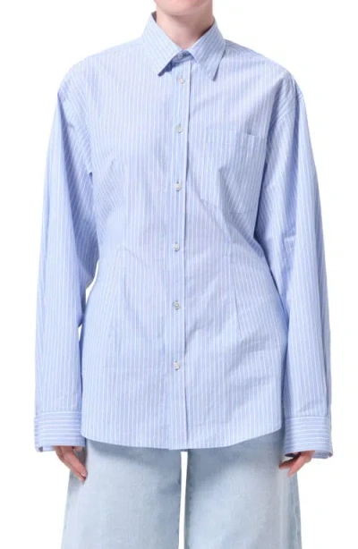 Agolde Cinch Stripe Button-up Shirt In Blue