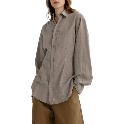 Agolde Cinch Striped Long Sleeve Shirt In Brown