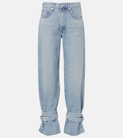 Agolde Cinched Hem Wide-leg Jeans In Blue