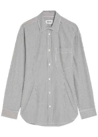 Agolde Cinched Striped Cotton-poplin Shirt In Blue
