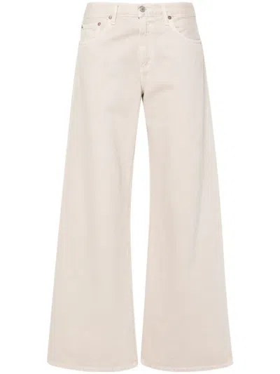 Agolde Womens Tusk Low Slung Wide-leg Mid-rise Recycled-denim Jeans In Beige