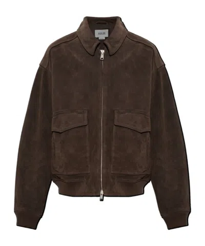 Agolde Collared Long-sleeved Casual Jacket In Brown