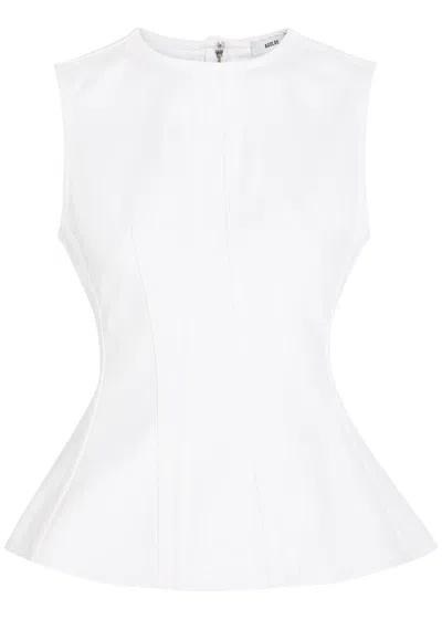 Agolde Corbin Peplum-hem Denim Top In White