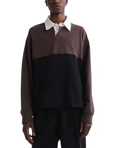 Agolde Cotton Bold Color Block Rugby Polo Shirt In Brown