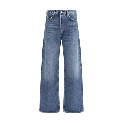 Agolde Blue Arc Jeans With Logo Patch On The Back And Wide Leg In Denim For Women
