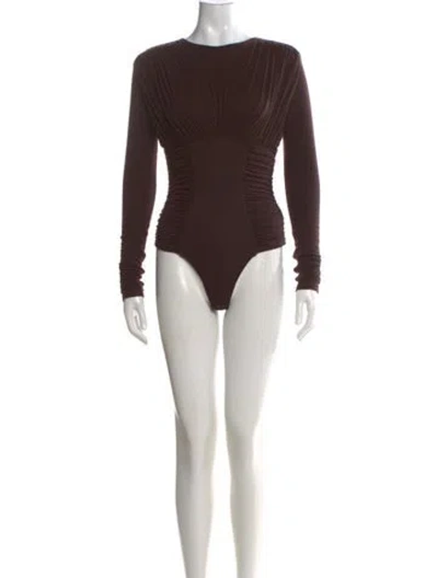 Pre-owned Agolde Crew Neck Long Sleeve Bodysuit In Brown