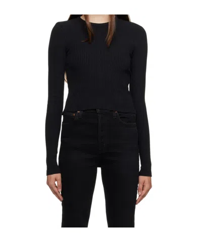 Agolde Crew Neck Long Sleeve T-shirt In Black