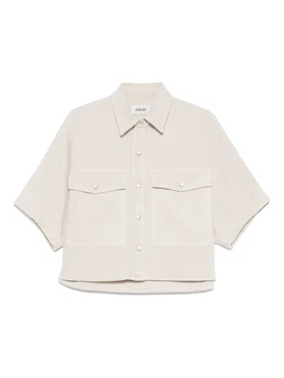 Agolde Cropped Beige Shirt With Classic Collar