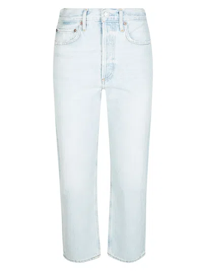 Agolde Cropped Cotton T-shirt In Blue