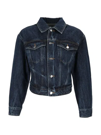 Agolde Cropped Denim Trucker Jacket With Contemporary Silhouette In Blue