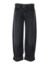 Agolde Tapered Cuffed Jeans Belted Waist In Gray
