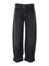 Agolde Tapered Cuffed Jeans Belted Waist In Gray