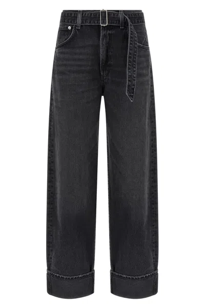 Agolde Tapered Cuffed Jeans Belted Waist In Gray