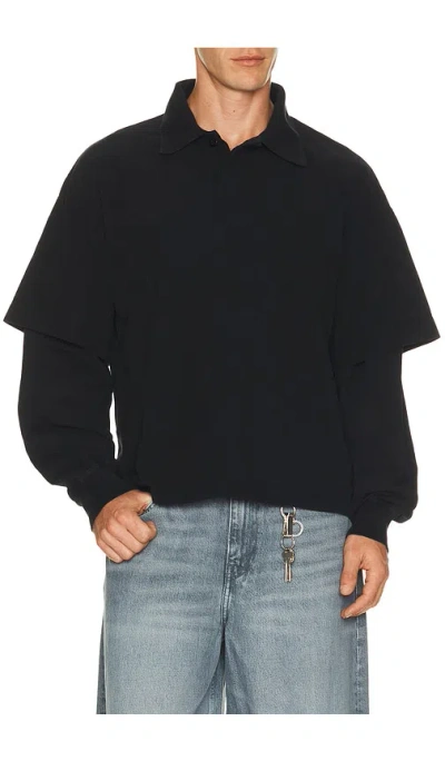 Agolde Curren Double Sleeve Polo In Black