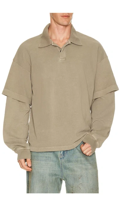 Agolde Curren Double Sleeve Polo In Brown