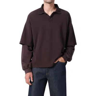 Agolde Curren Doublesleeve Polo In Brown