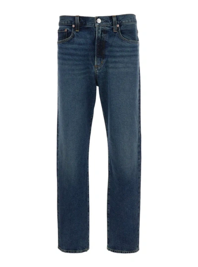 AGOLDE BLUE STRAIGHT JEANS WITH BRANDED BUTTON IN COTTON BLEND DENIM MAN
