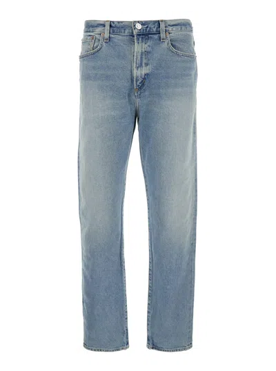 Agolde Curtise Light Blue Five-pocket Jeans With Distress Look In Cotton Man