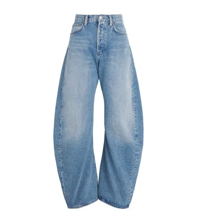 Agolde Curved-hem Spiral Mid-rise Baggy Jeans In Blue