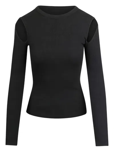 Agolde Cut-out Ribbed Long-sleeve Top In Black