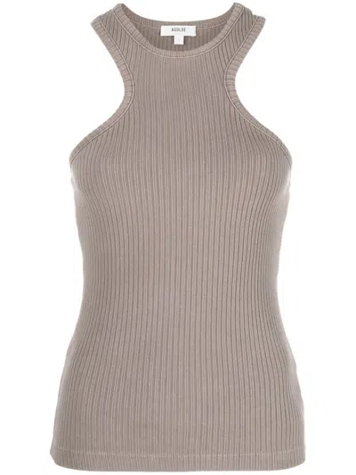 Agolde Bea Cut-away Cotton Ribbed Tank In Nude