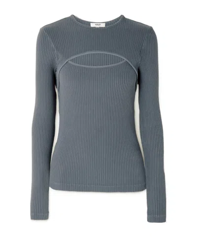 Agolde Cutout Ribbed Cotton Top In Blue