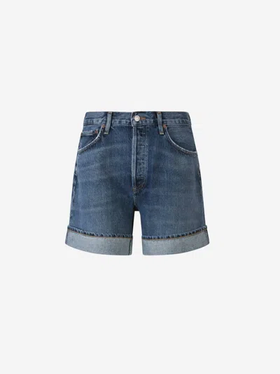 Agolde Dame Denim Shorts In Denim Dark Blue