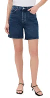 Agolde Dame High Waist Mid Length Relaxed Denim Shorts In Enamour