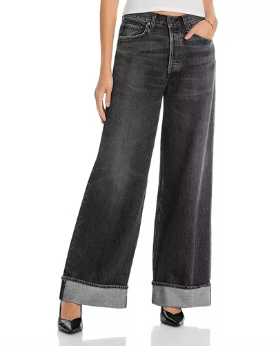 Agolde Dame High Rise Wide Leg Cuffed Jeans In Ditch In Black