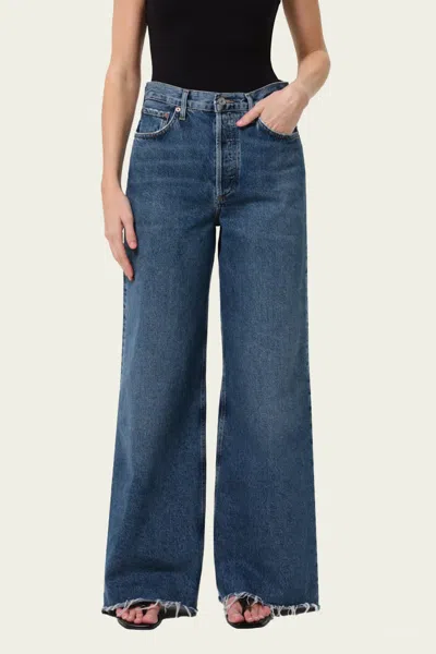 Agolde Dame High-rise Wide-leg Cut Hem In Control In Blue