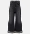 Agolde Dame Cuffed Organic Cotton Wide Leg Jeans In Black