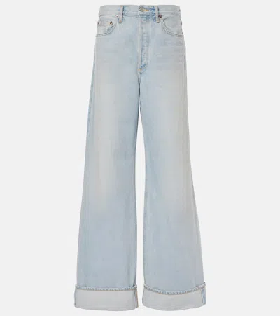 Agolde Low Slung Puddle Straight Leg Jeans In Animal Print