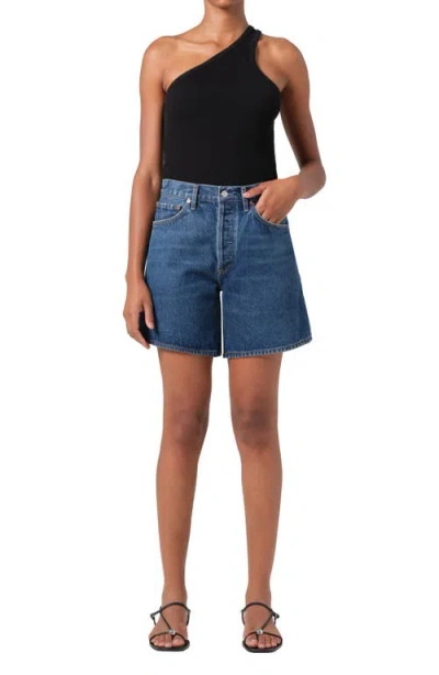 Agolde Dame High Waist Mid Length Relaxed Denim Shorts In Enamour