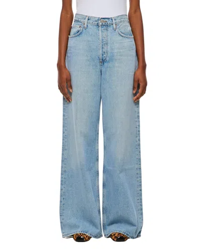 Agolde Dame Jean No Cuff In Conflict In Gnawed Blue