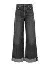 Agolde Dame Cuffed Organic Cotton Wide Leg Jeans In Black