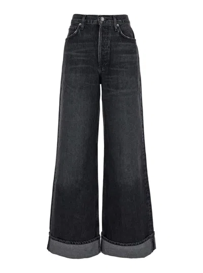 AGOLDE 'DAME' BLACK FLARED JEANS WITH CUFFS IN DENIM WOMAN