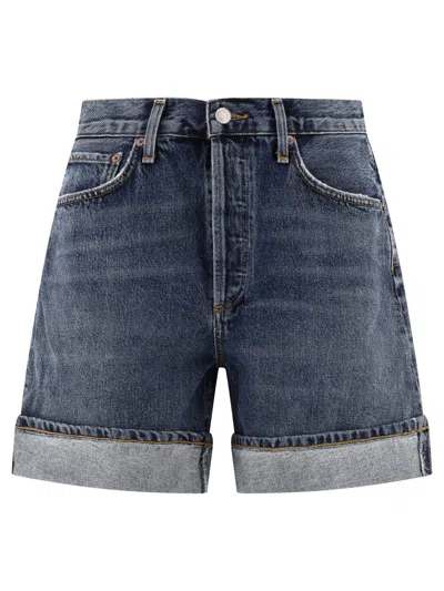 Agolde Dame Mini Denim Shorts In Blue
