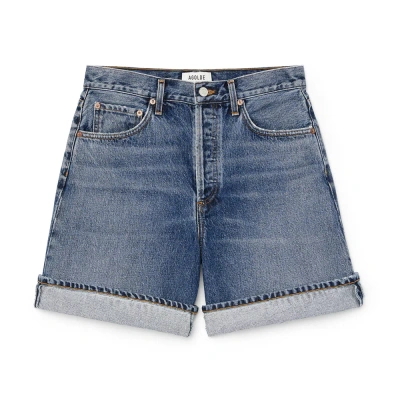 Agolde Dame Cuff Denim Short In Tension In Blue