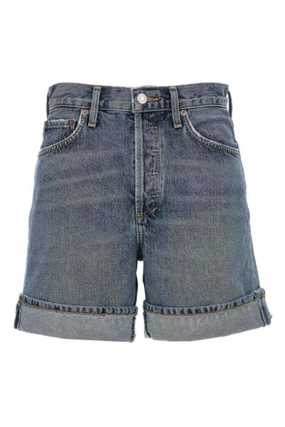 Agolde Dame Turn-up Hem Denim Shorts In Multicolor