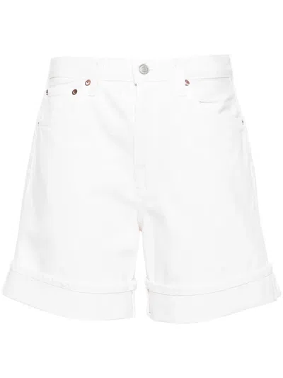 Agolde Parker Long Denim Short In Dough In White