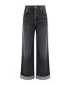 Agolde Dame Cuffed Organic Cotton Wide Leg Jeans In Black