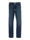Agolde Blue Straight Jeans With Branded Button In Cotton Blend Denim In Dark Blue