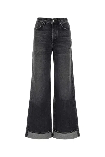 AGOLDE DARK GREY DENIM DAME WIDE-LEG JEANS