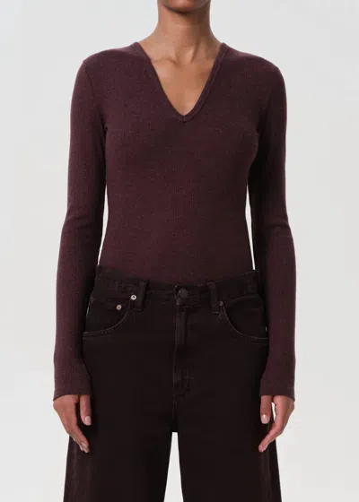 Agolde Darla V Neck Bodysuit In Raisin In Brown