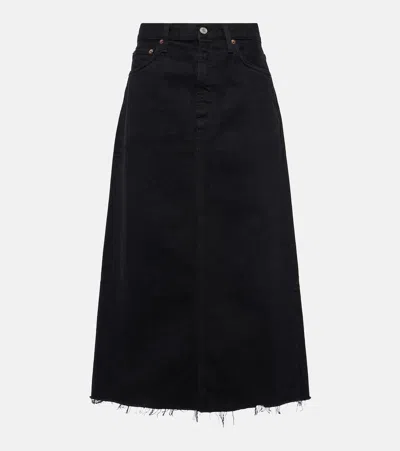 Agolde Frayed Midi Skirt In Schwarz