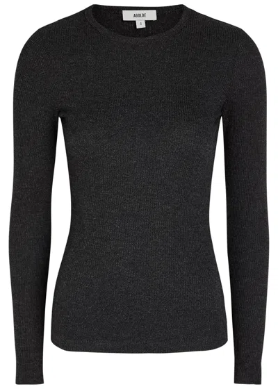 Agolde Delphi Long Sleeve Knit Top In Black