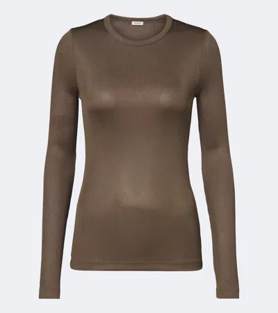 Agolde Delphi Ribbed Stretch T-shirt In Brown