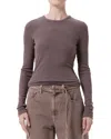Agolde Delphi Slim Fit Ribbed T-shirt In Brown