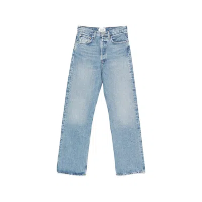 Agolde 90's Pinch Waist Long Frayed High-rise Straight-leg Jeans In Blue