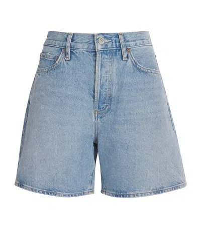 Agolde Denim Dame Wide-leg Shorts In Blue
